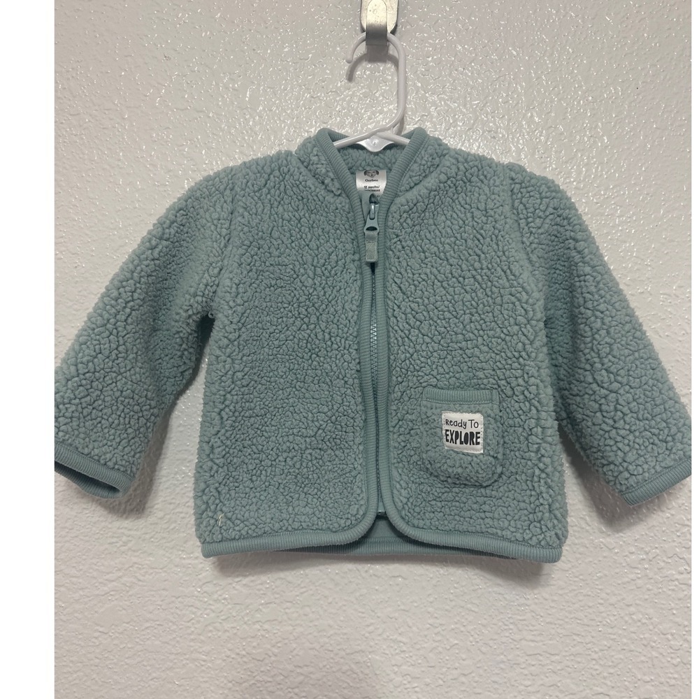 Gerber Baby 12 Months Sage Green Sherpa Fleece Zip Up Jacket Ready To Explore